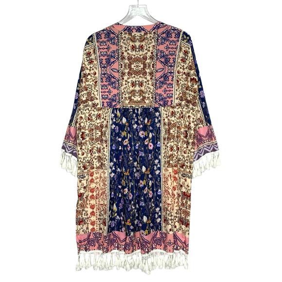 NoraCora XXL NEW Womens Boho Floral Print Lace Trim Dress Tassel Detail - Picture 2 of 8
